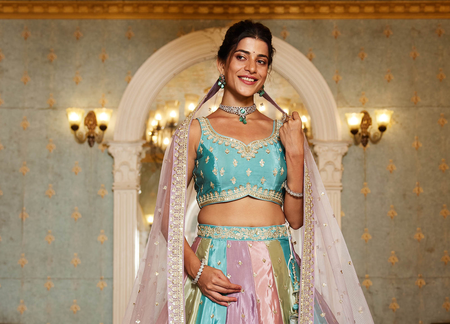 Lavender Satin silk Fabric with Sequinse & Thread embroidery Lehenga choli & Dupatta