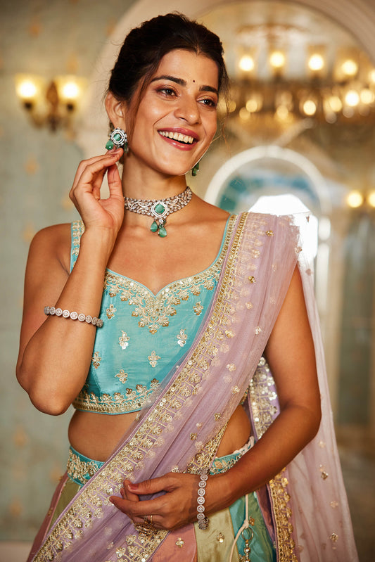 Lavender Satin silk Fabric with Sequinse & Thread embroidery Lehenga choli & Dupatta