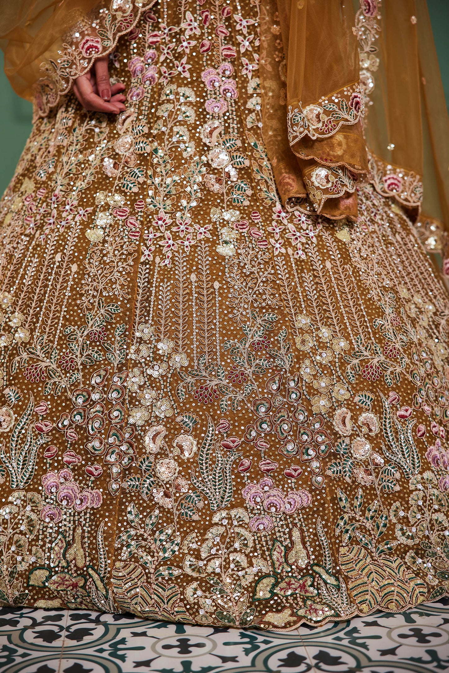 Mustard net and Coding & Zarkan embroidery Lehenga choli & Dupatta