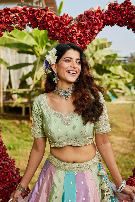 Pink Satin silk Fabric with Sequinse & Thread embroidery Lehenga choli & Dupatta