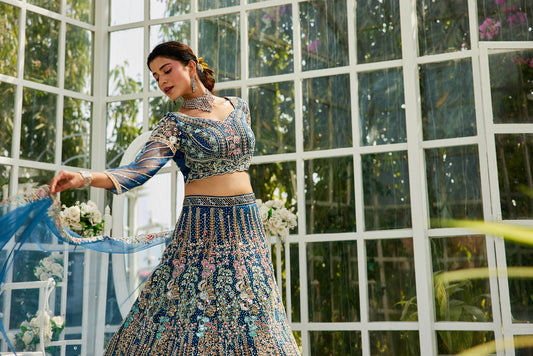 NavyBlue net and Coding & Zarkan embroidery Lehenga choli & Dupatta