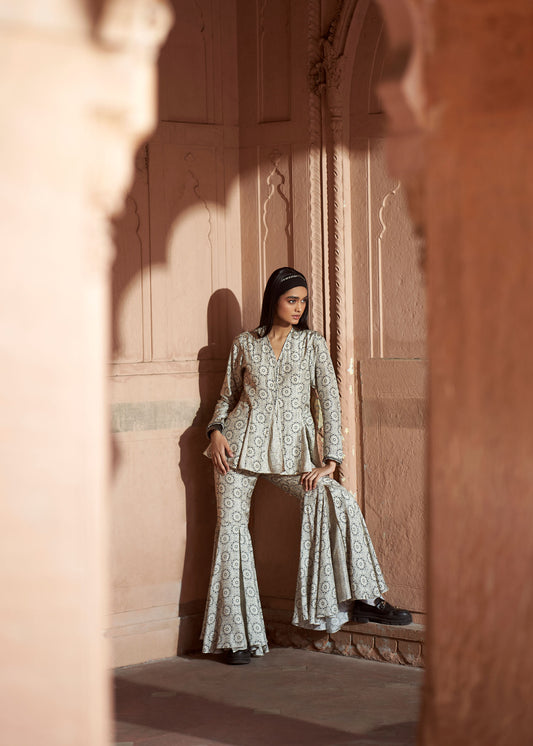 Ada Printed Peplum Jacket & Matching Sharara