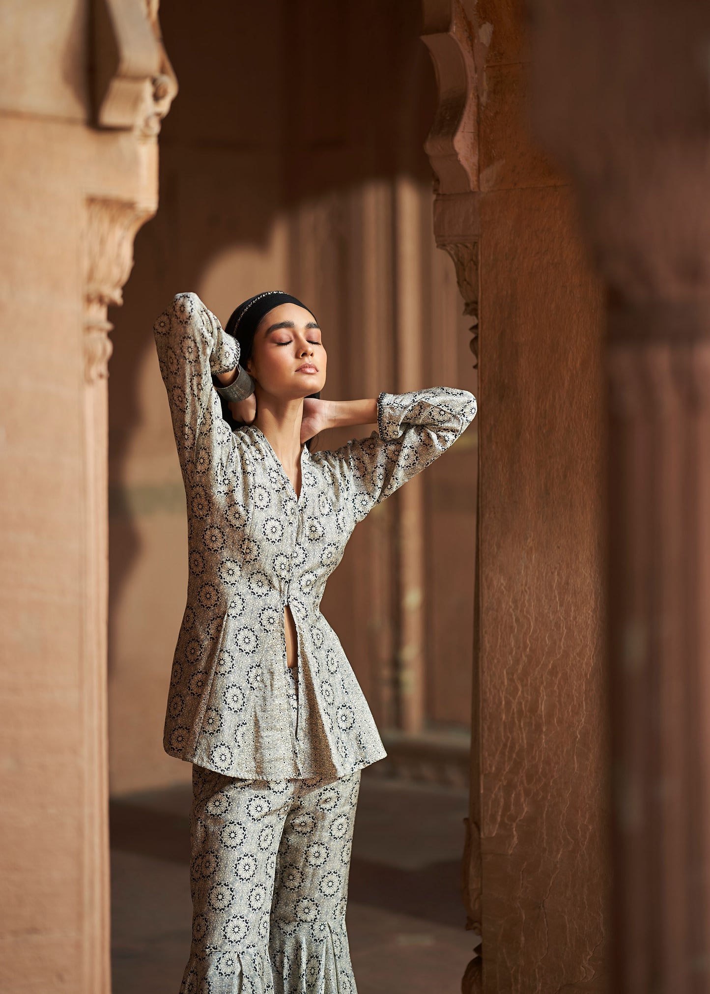 Ada Printed Peplum Jacket & Matching Sharara
