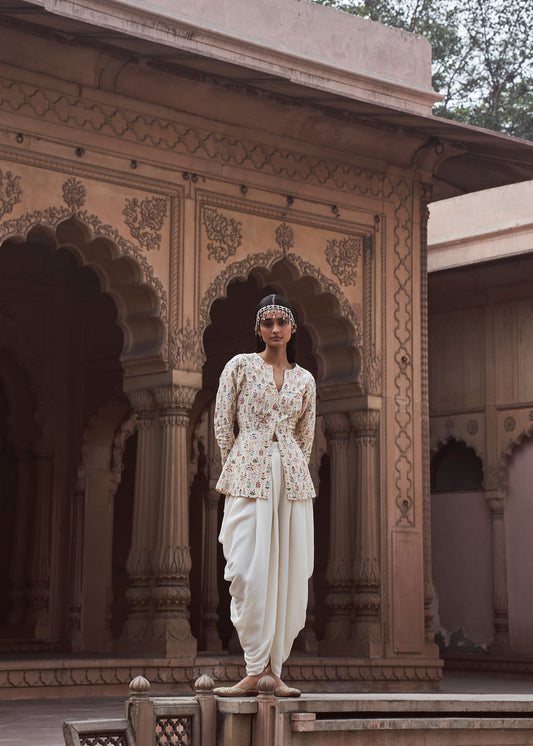 Mirza Handwork Mirza Jacket Set with Ivory Dhoti