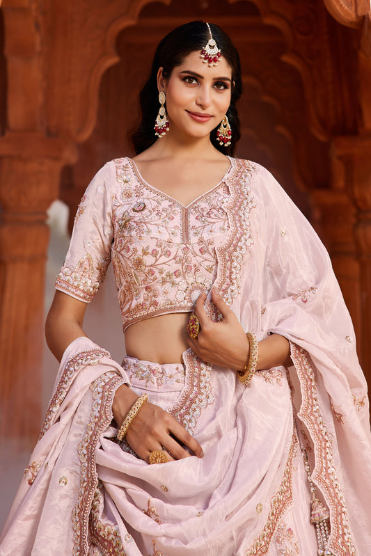 Coral Tissue Sequins embroidery Lehenga choli & Dupatta