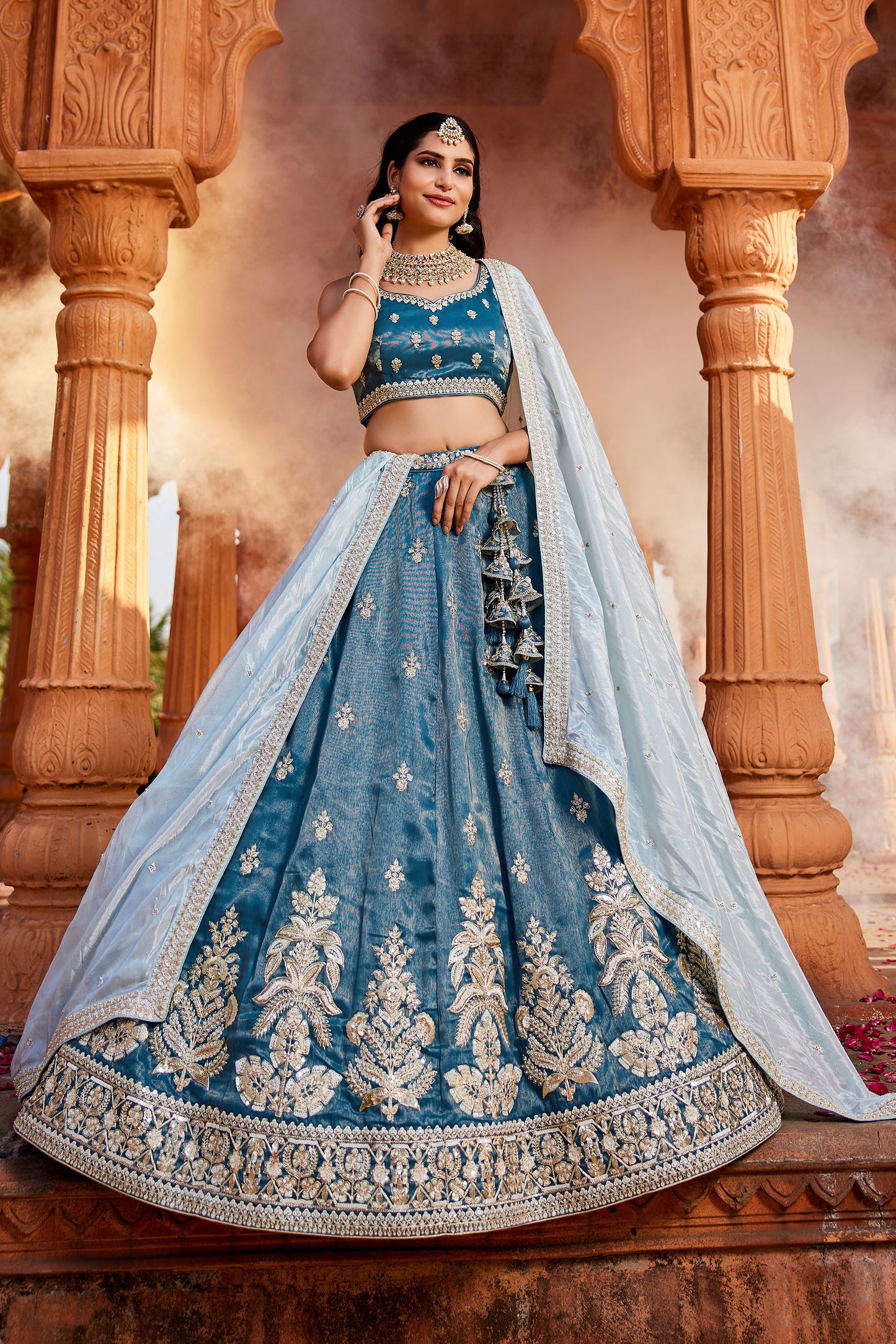 Blue Tissue Sequins embroidery Lehenga choli & Dupatta