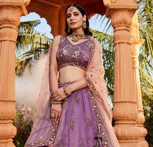 Purple Tissue Sequins embroidery Lehenga choli & Dupatta