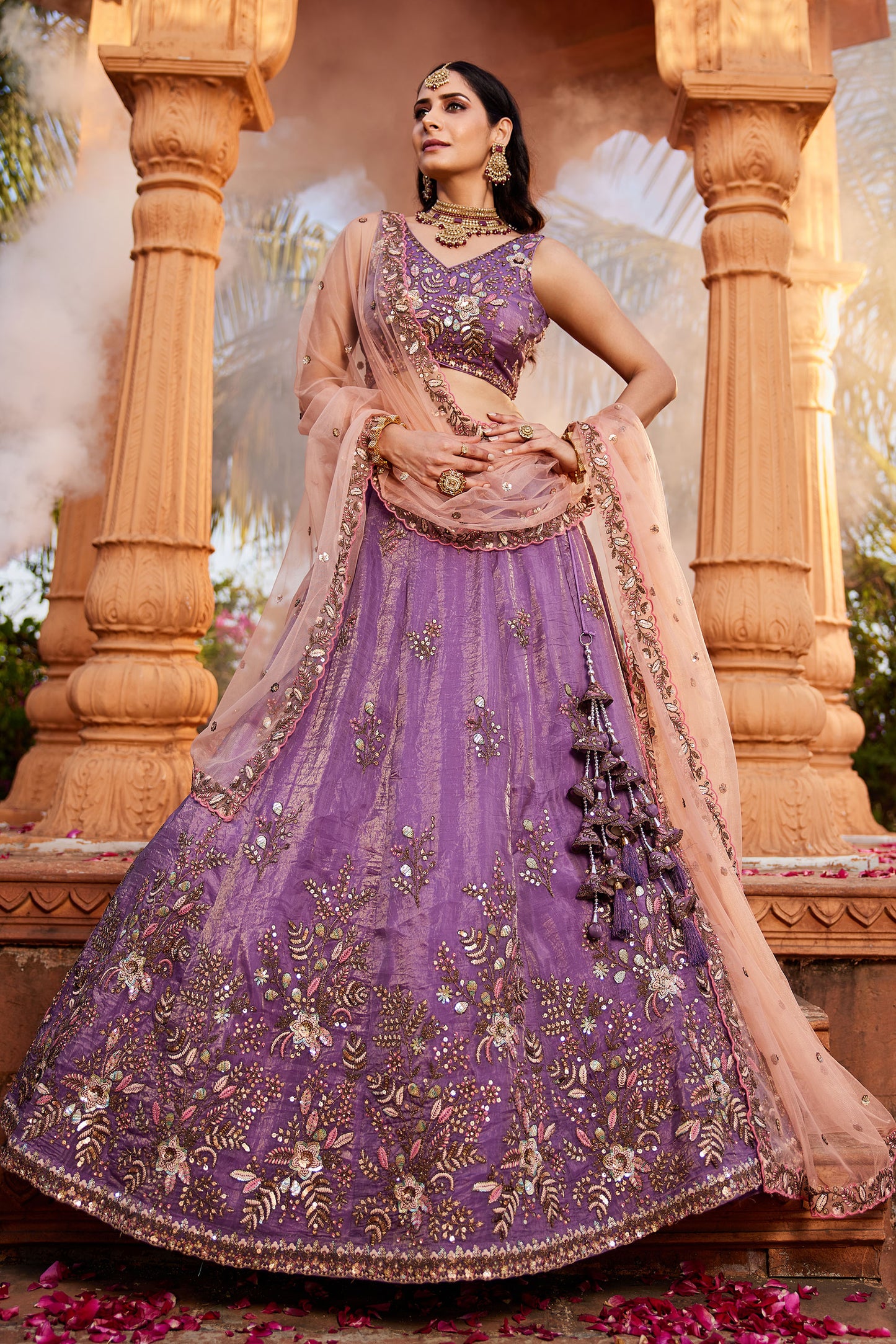 Purple Tissue Sequins embroidery Lehenga choli & Dupatta