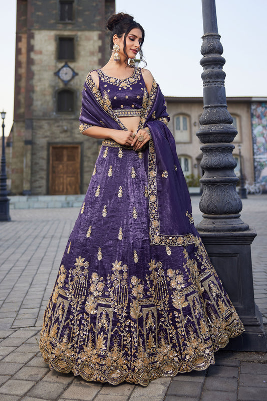 Purple Tissue Handwork cutdana embroidery Lehenga choli & Dupatta