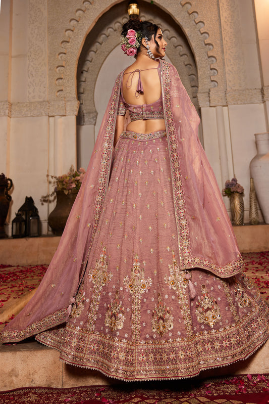 Pink colour Tissue Sequins embroidery Lehenga choli & Dupatta