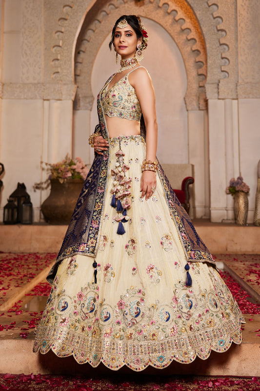 Navy Blue colour Tissue Sequins embroidery Lehenga choli & Dupatta
