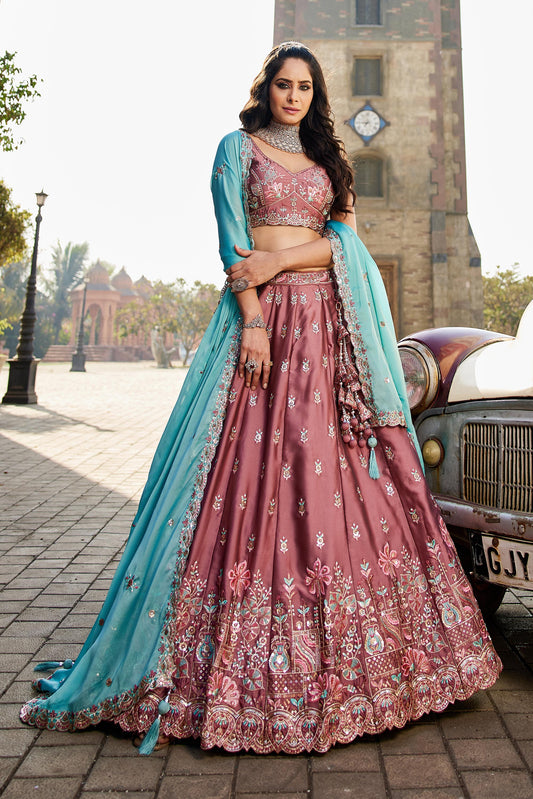 Rose gold Georgette Sequins embroidery Lehenga choli & Dupatta