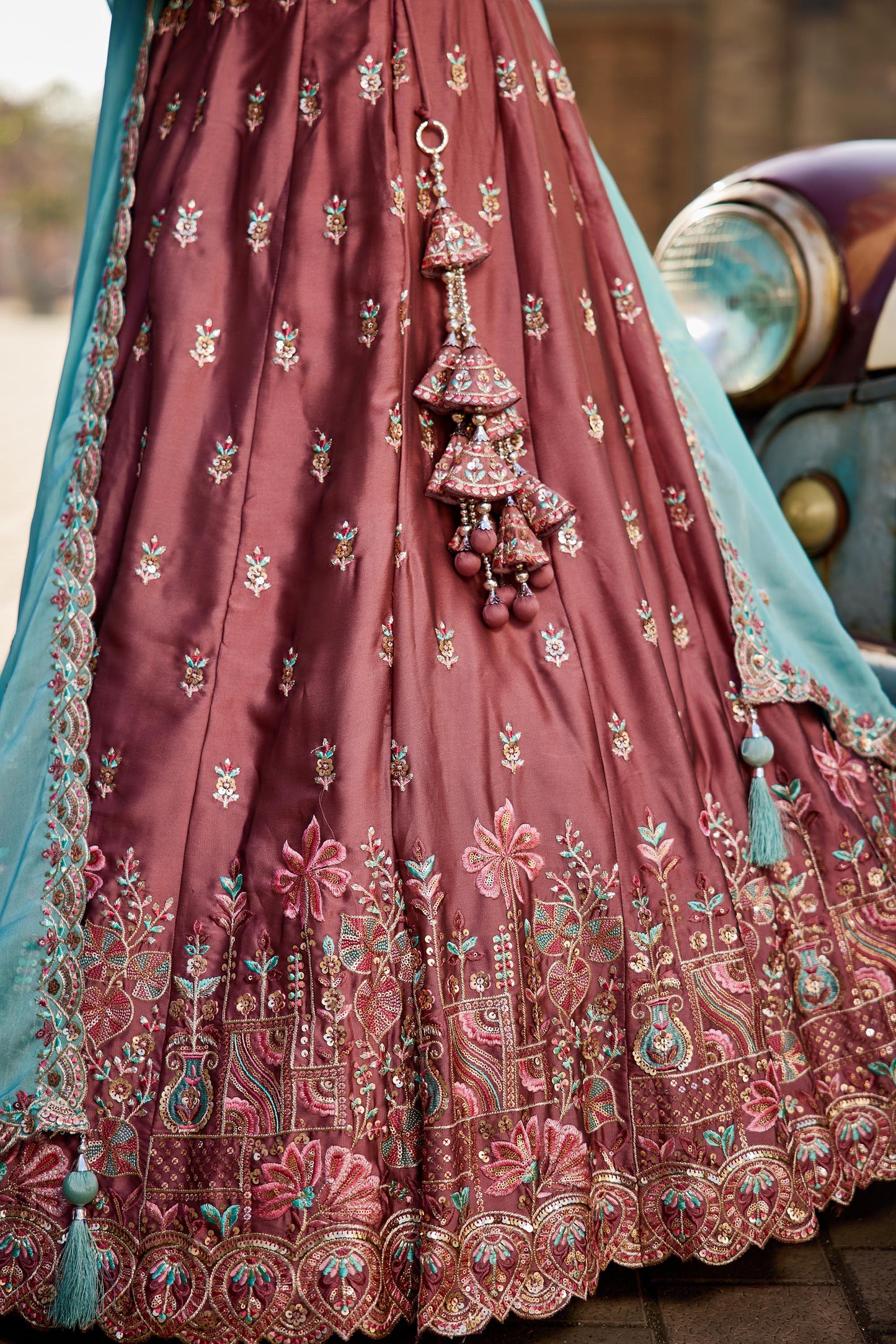 Rose gold Georgette Sequins embroidery Lehenga choli & Dupatta
