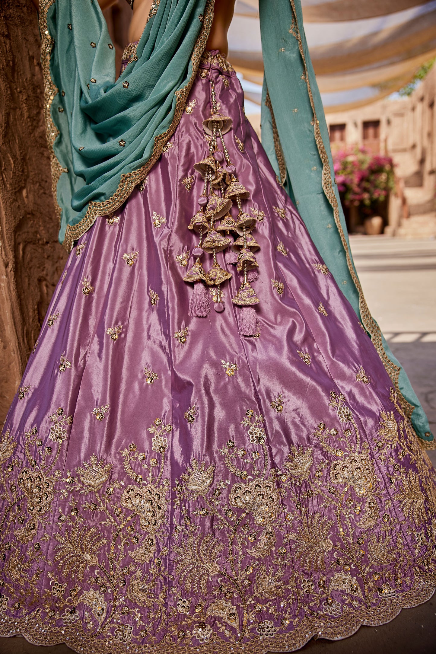 Lavender Satin Silk Sequins embroidery Lehenga choli & Dupatta