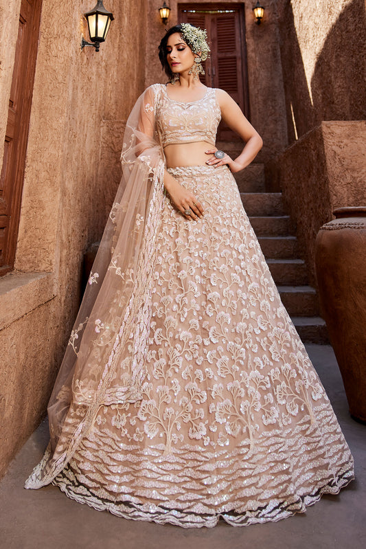 Nude Net Sequins embroidery Lehenga choli & Dupatta