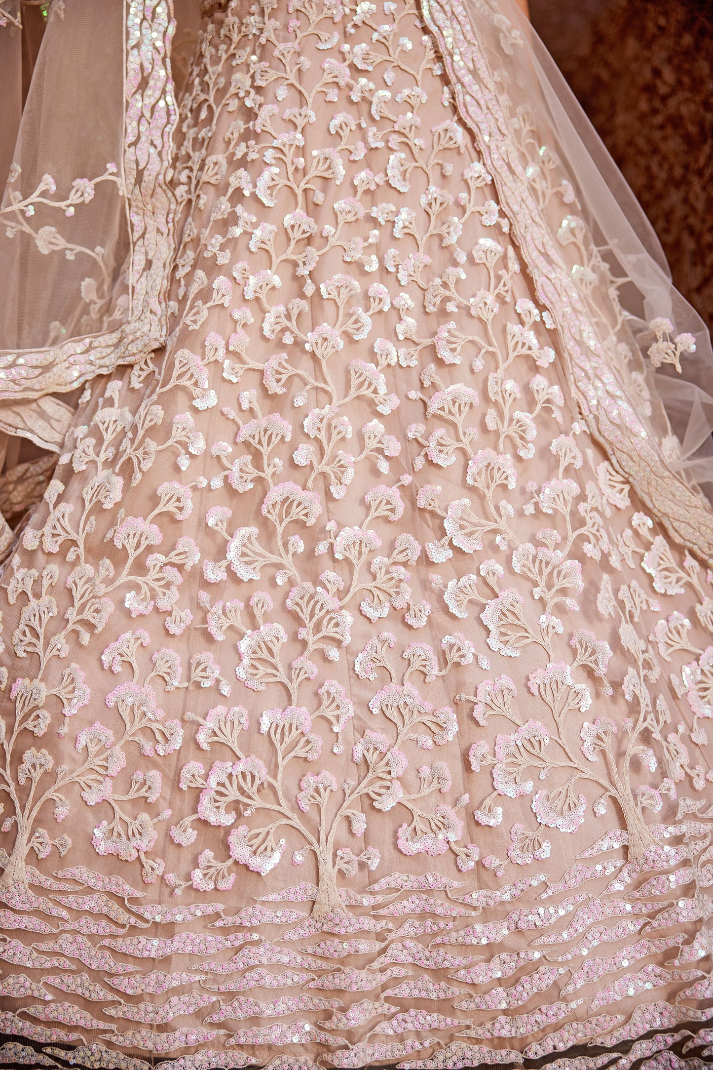 Nude Net Sequins embroidery Lehenga choli & Dupatta