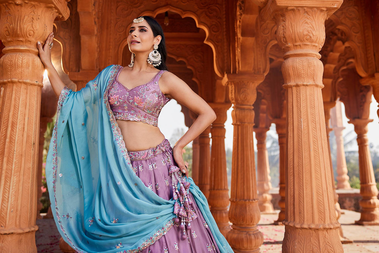Lavender Georgette Sequins embroidery Lehenga choli & Dupatta