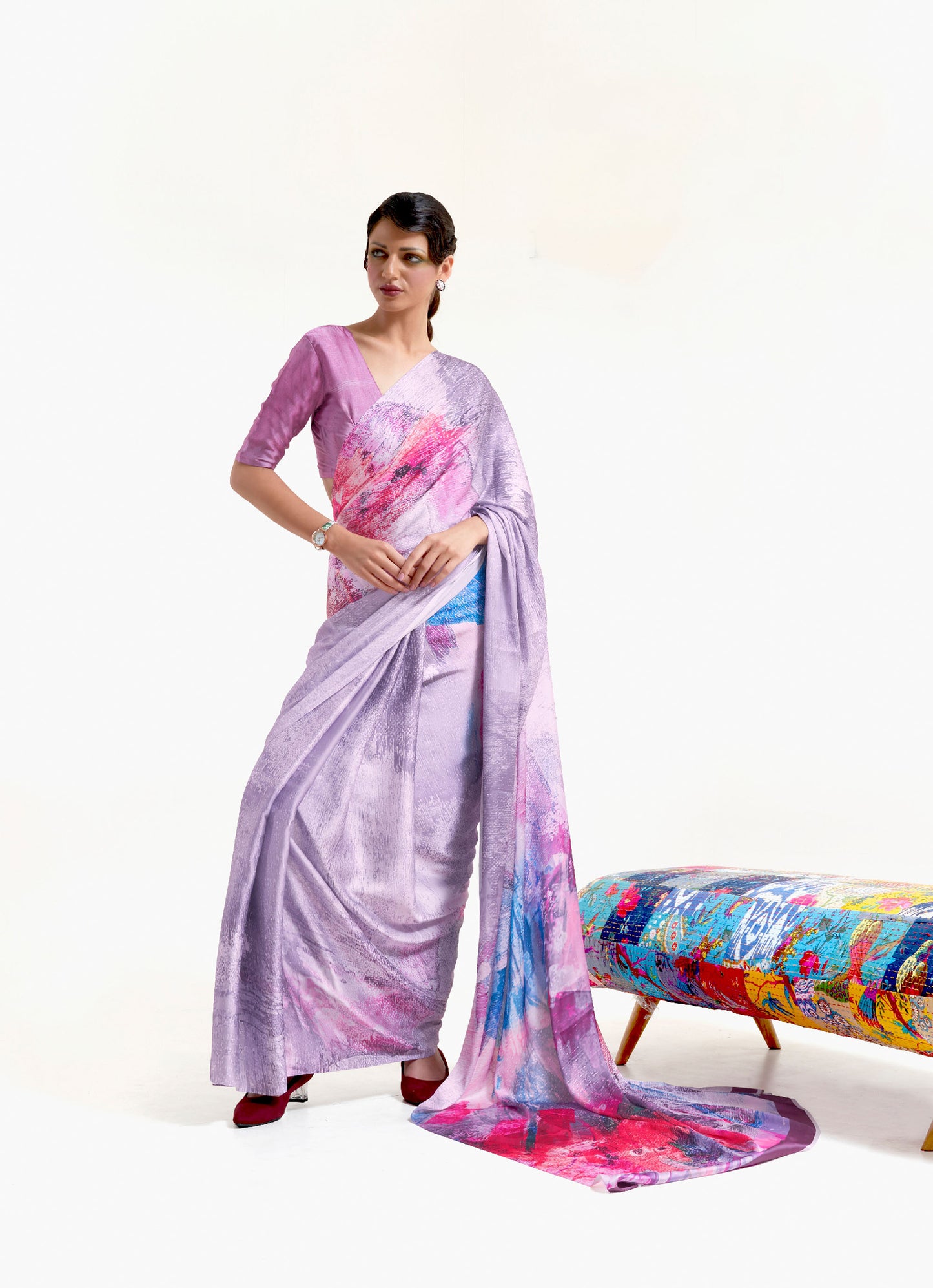 Lavender Kazo Digital Soft Crepe Printed Saree