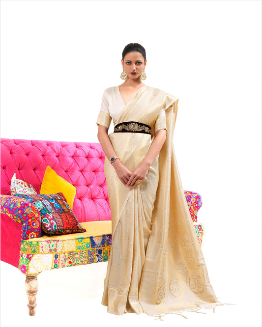 Beige Kuntal Silk Handloom Saree