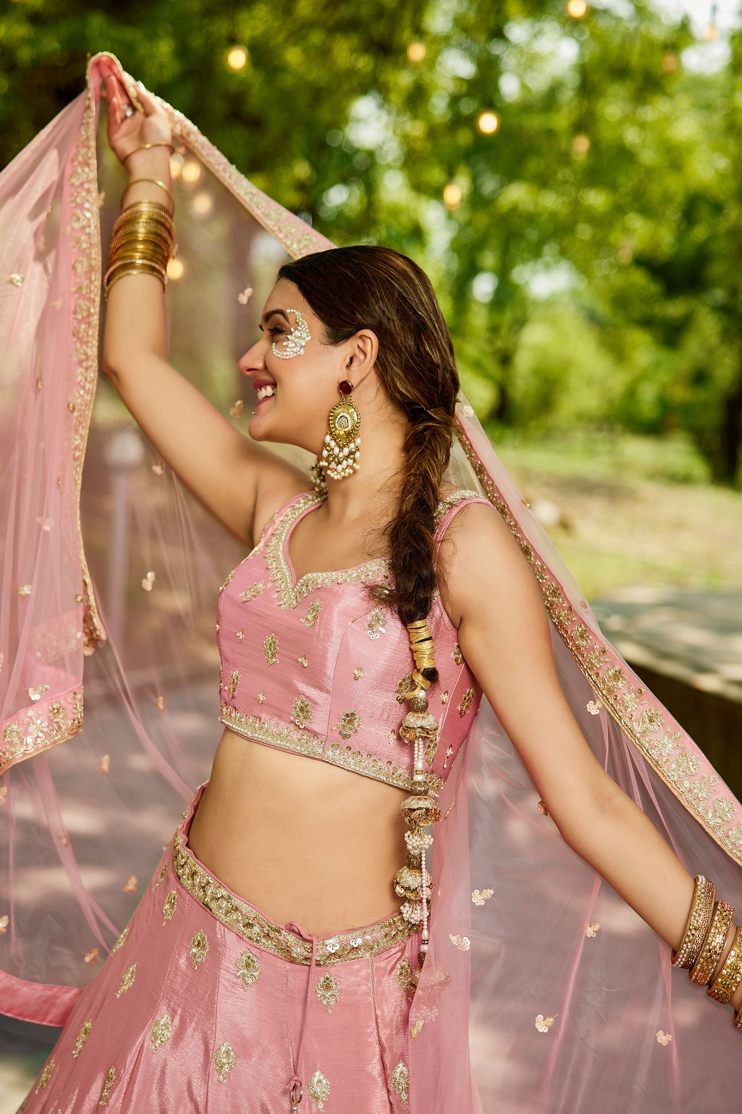 Pink colour Chinnon Sequins embroidery Lehenga choli & Dupatta