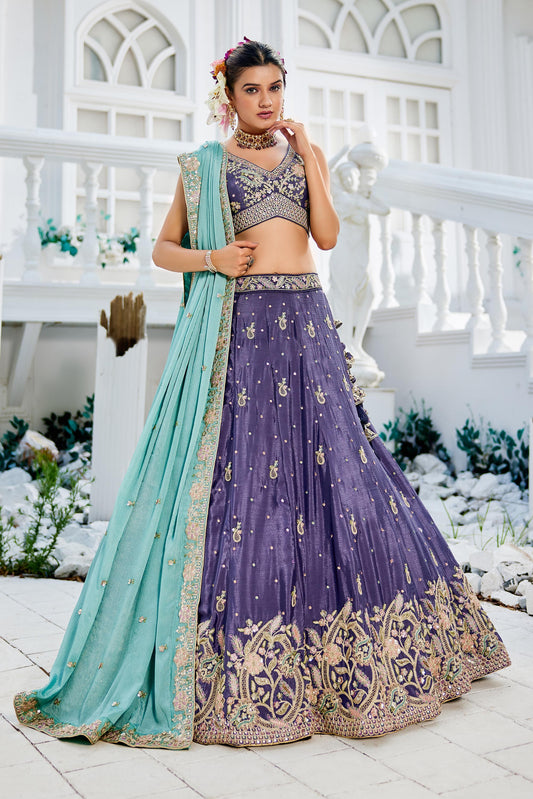 Purple colour Chinnon Sequinse embroidery Lehenga choli & Dupatta