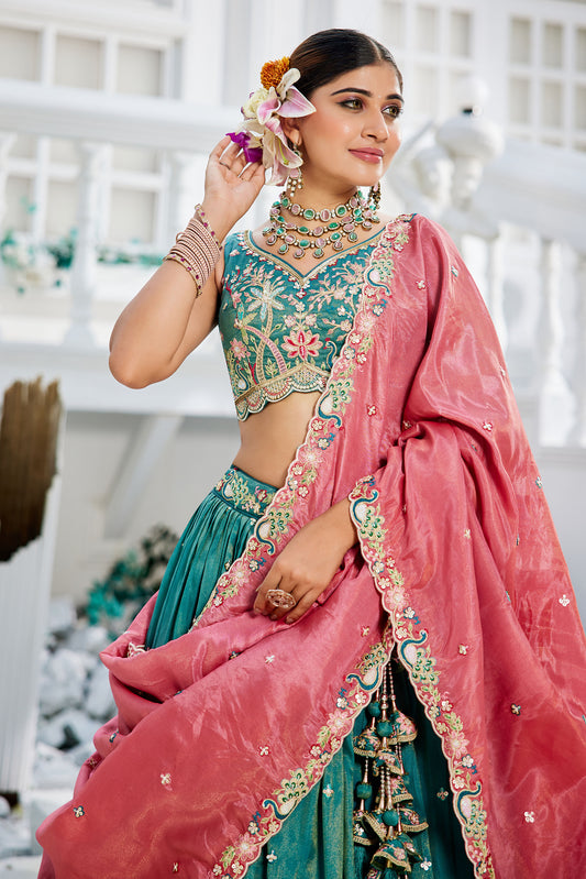 Sea Green colour Satin Sequins embroidery Lehenga choli & Dupatta
