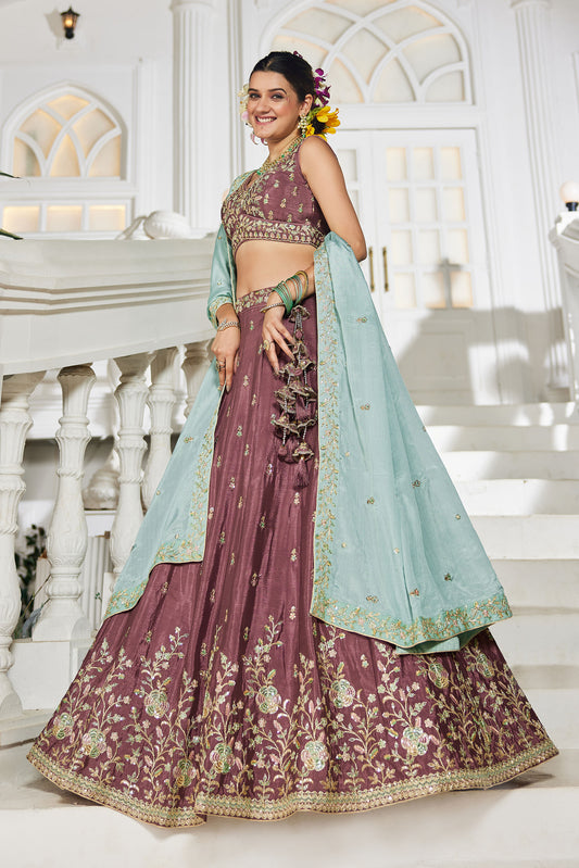 Rose gold colour Chiffon Sequins embroidery Lehenga choli & Dupatta