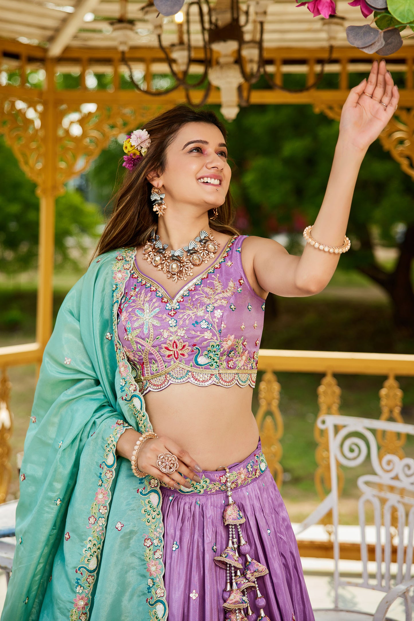 Lavender colour Satin Sequins embroidery Lehenga choli & Dupatta