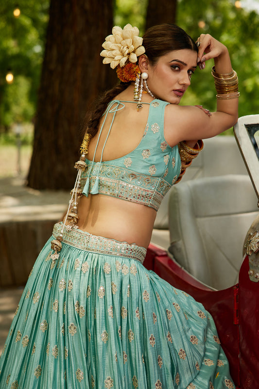 Sea green colour Chiffon Sequins embroidery Lehenga choli & Dupatta