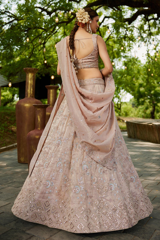 Nude Georgette Sequins embroidery Lehenga choli & Dupatta