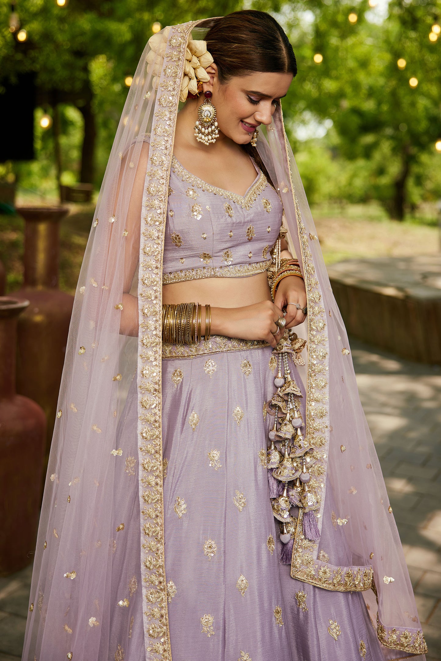 Mauve colour Chinnon Sequins embroidery Lehenga choli & Dupatta