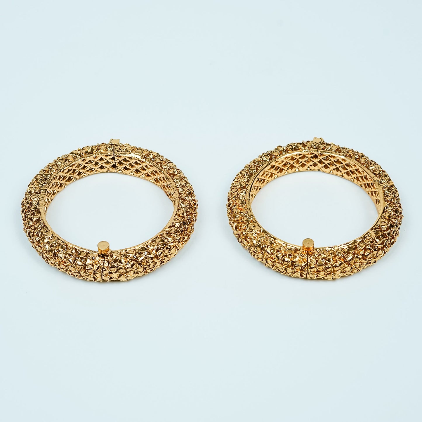 Zevar Club Set of 2 22K Gold-Plated Floral Textured Bangles with Light Golden Stone Studded Design for Women