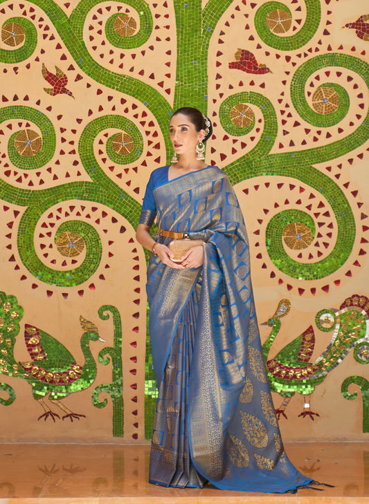 Blue Kinkhab Silk Handloom Saree