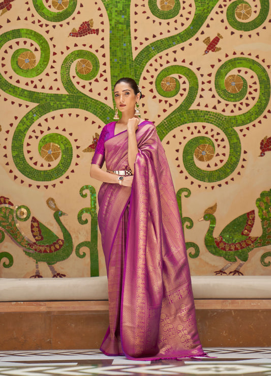 Purple Kinkhab Silk Handloom Saree