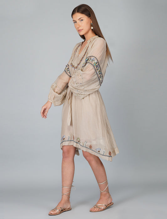 Sequin Flower Big Sleeve Dress