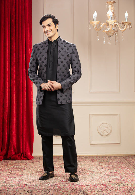 Onyx black and iron grey Open Jodhpuri with sequin work