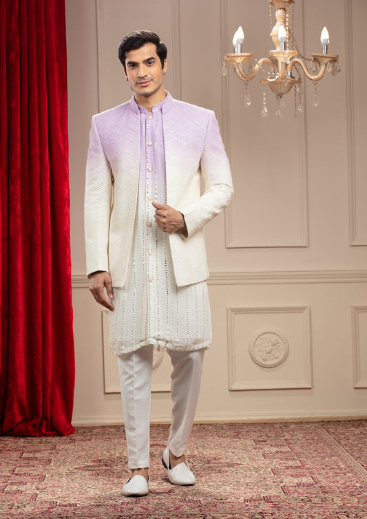 Lilac Ombre Open Jodhpuri with Sequins and Resham thread work