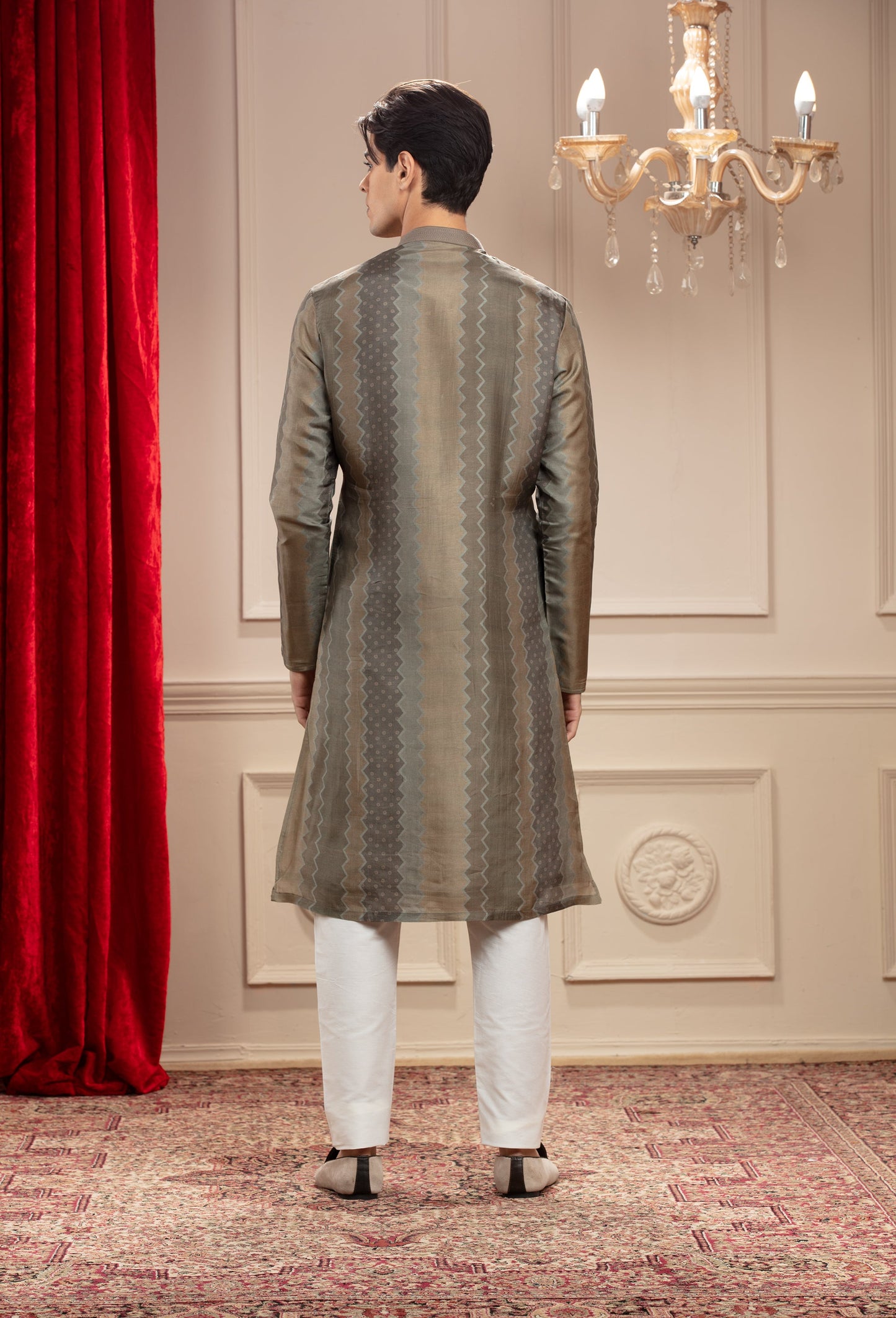 Mehendi Green Printed Banarasi kurta pajama Set with Matching Dupatta