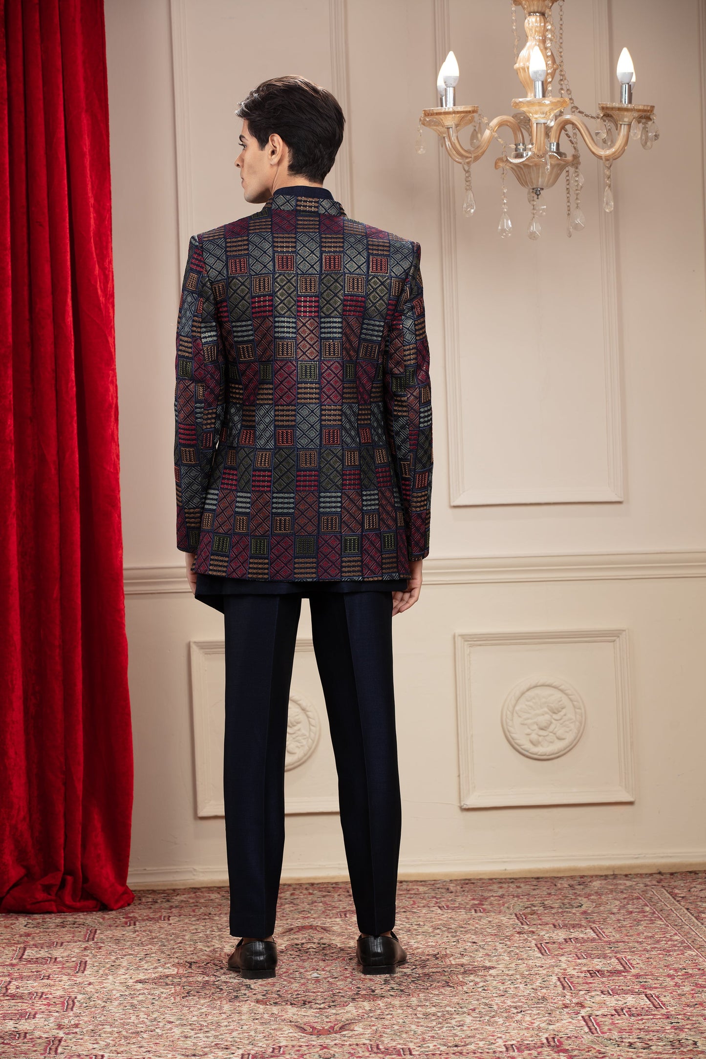 Multicolour Asymmetrical Open Jodhpuri with computer and resham embroidery