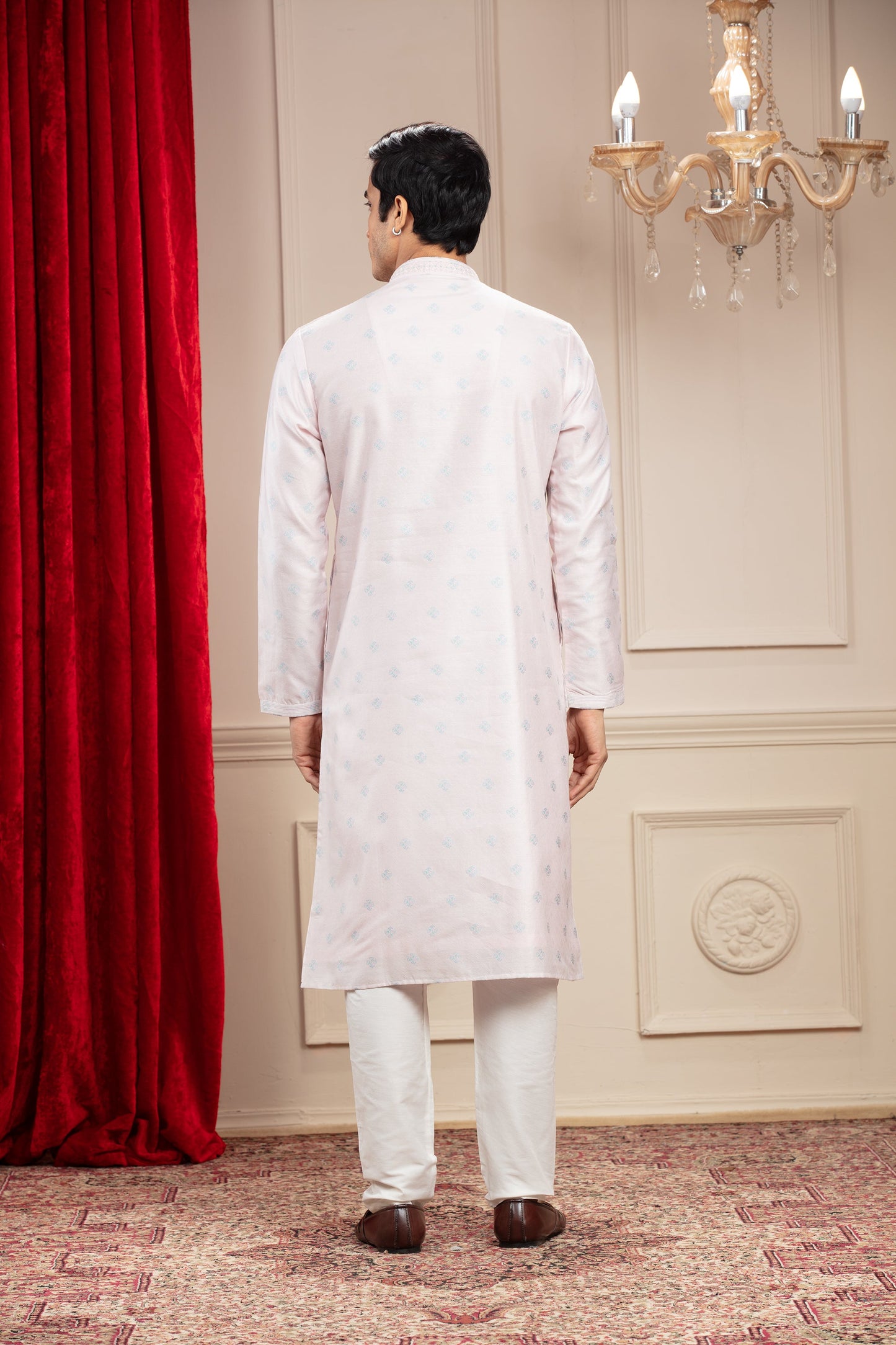 Rose White Pleating kurta with mirror work