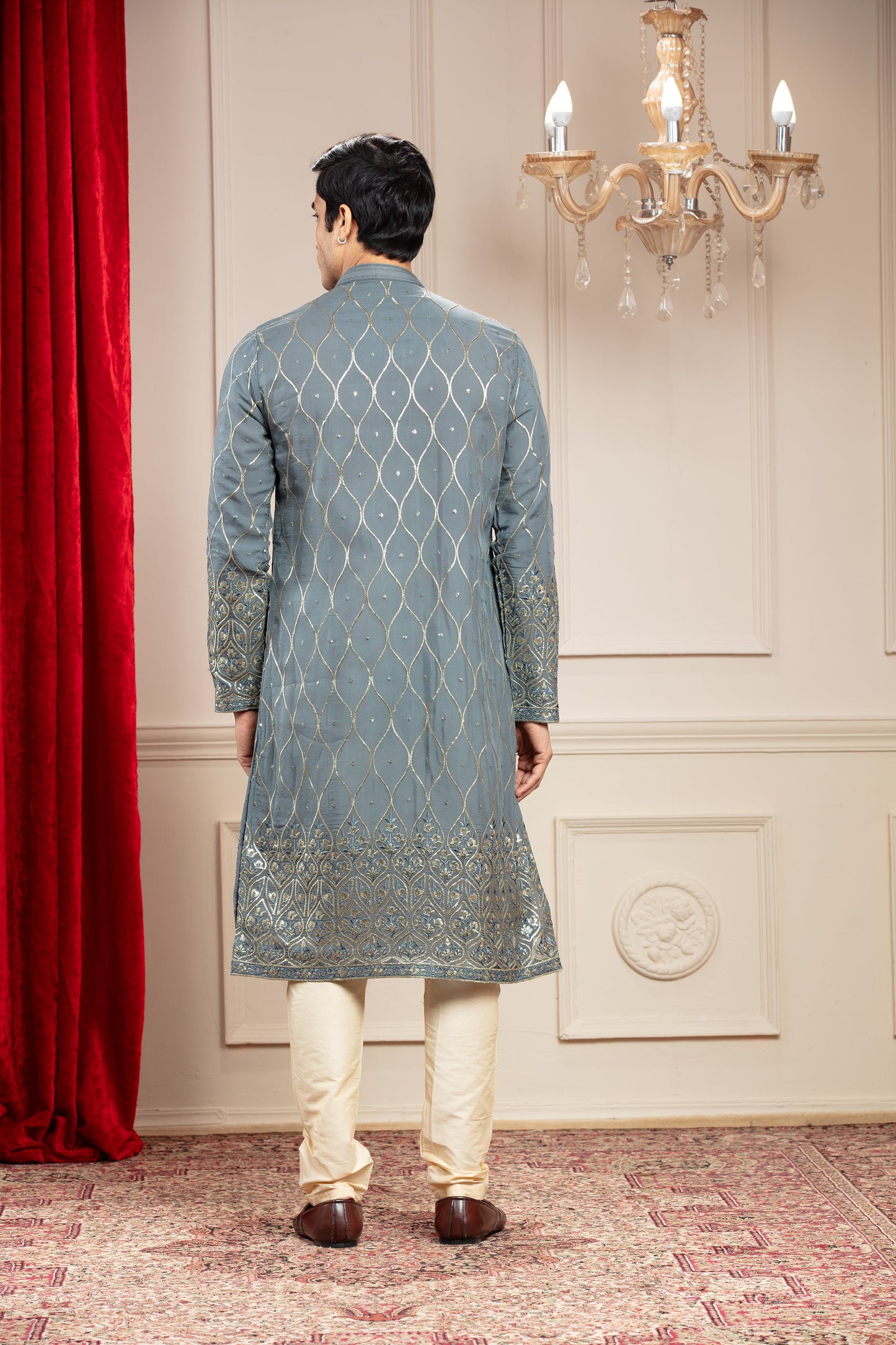 Cobalt Blue kurta pajama with sequins work