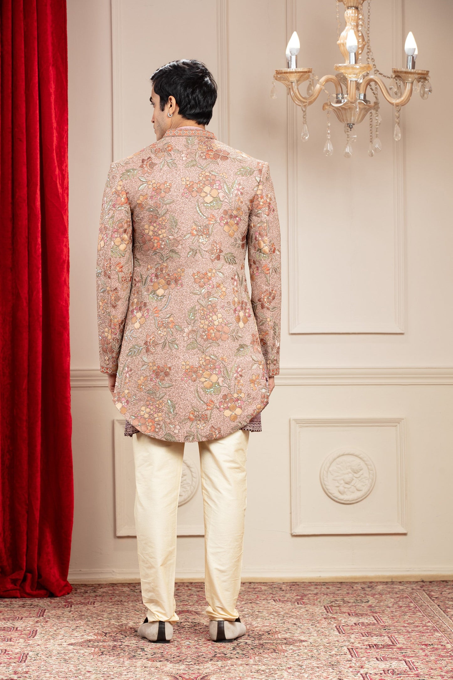 Multicoloured tie die printed lucknowi open Kurta Jacket Set