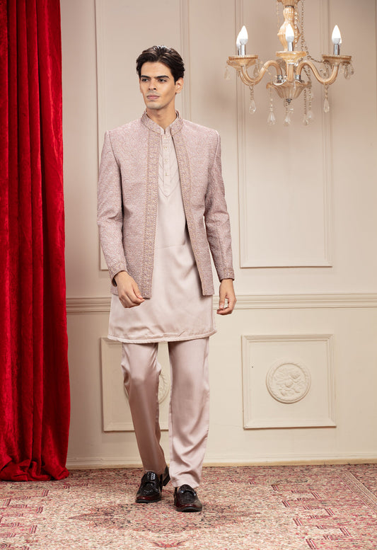 Rose gold Open Jodhpuri set with resham work