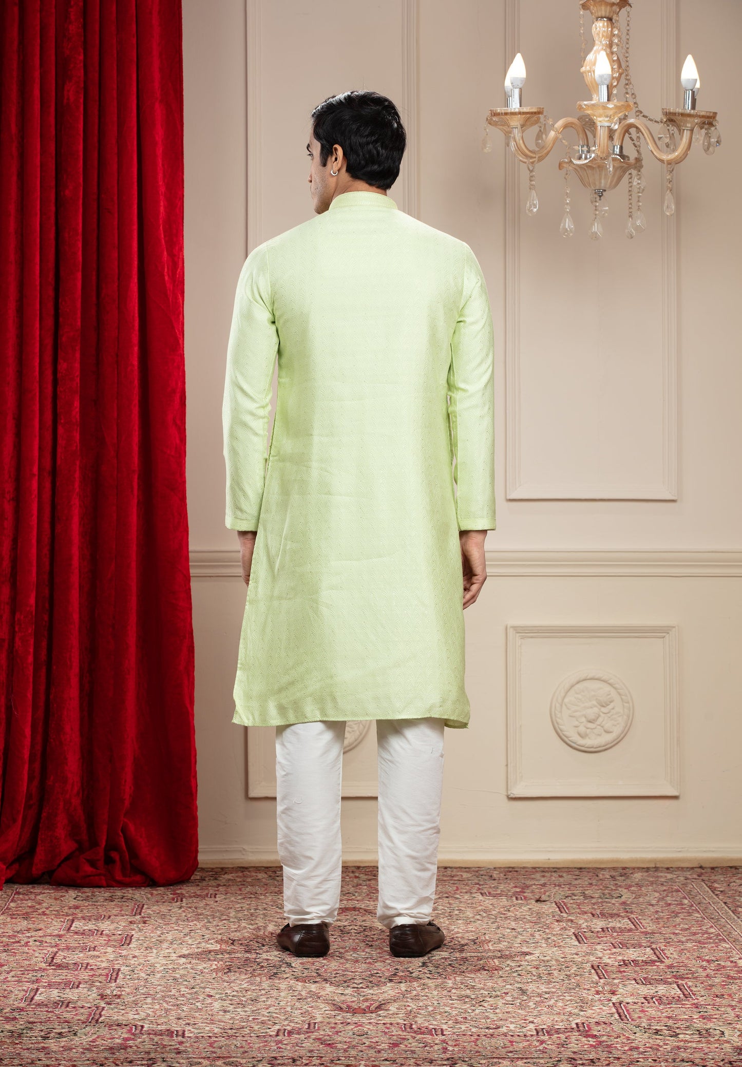 Pista Green plain splendid silk kurta pajama set
