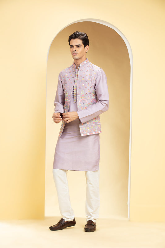 Pale purple Open Jodhpuri with Resham all over work