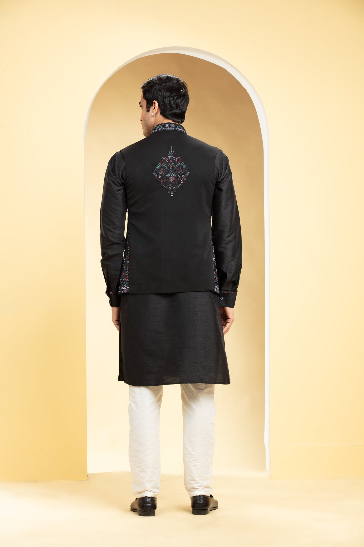 Jet Black Open Jodhpuri with Thread and mirror placement work