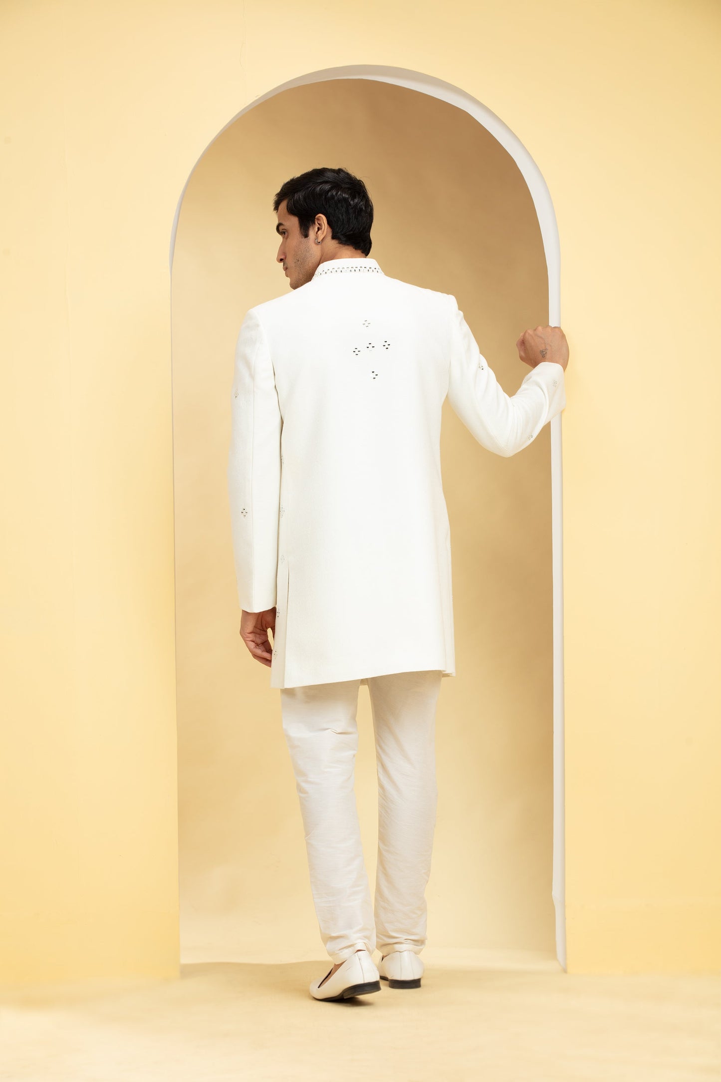 Ivory White Indo Western Sherwani Set with Dupatta