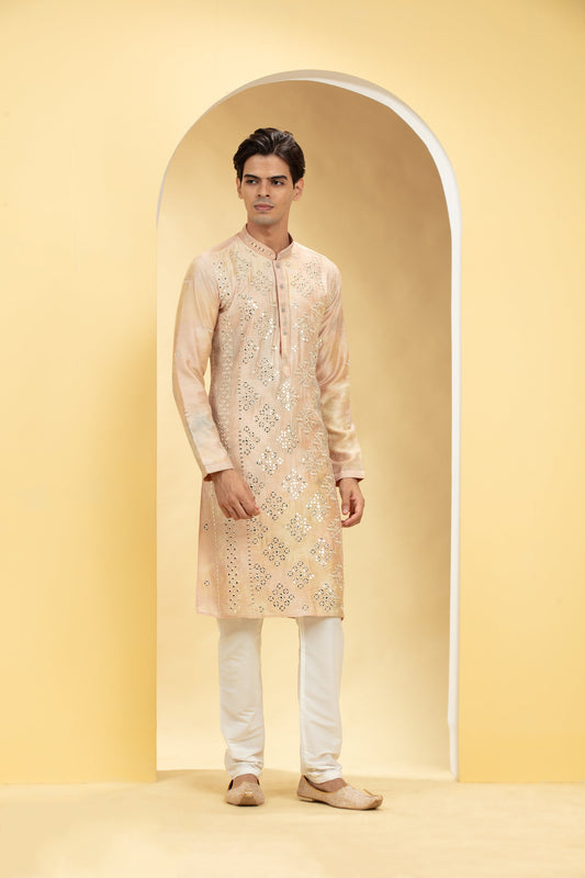 Rose Gold kurta pajama Set with all over mirror work