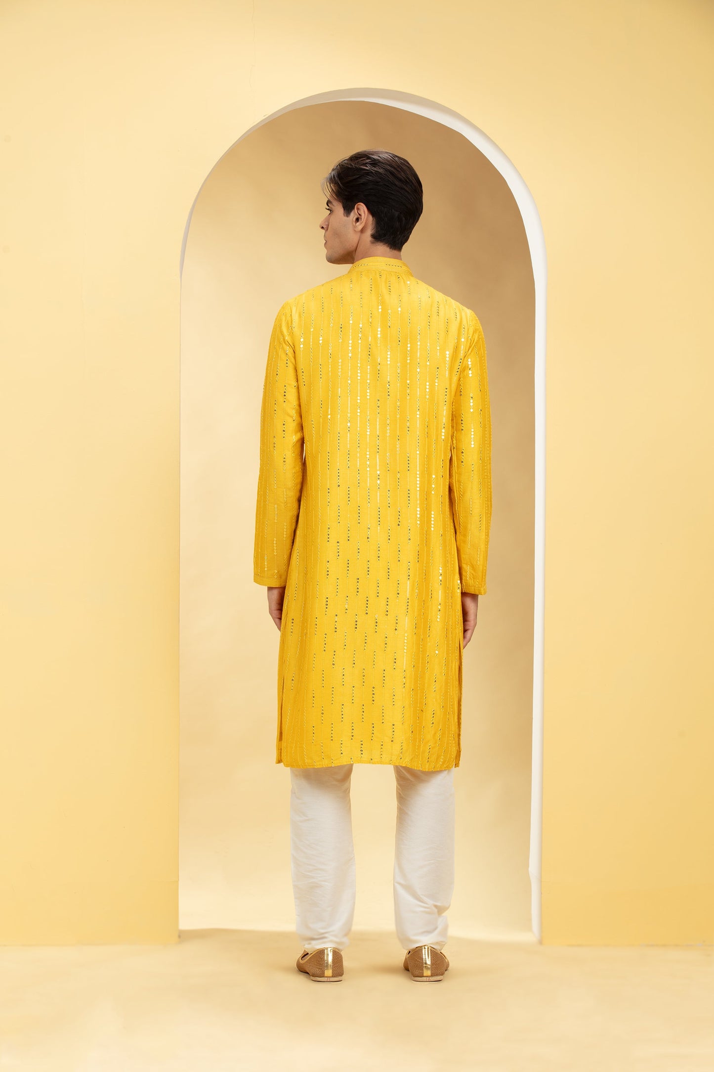 Tuscany Yellow Lucknowi kurta pajama Set with Mirror and Thread work