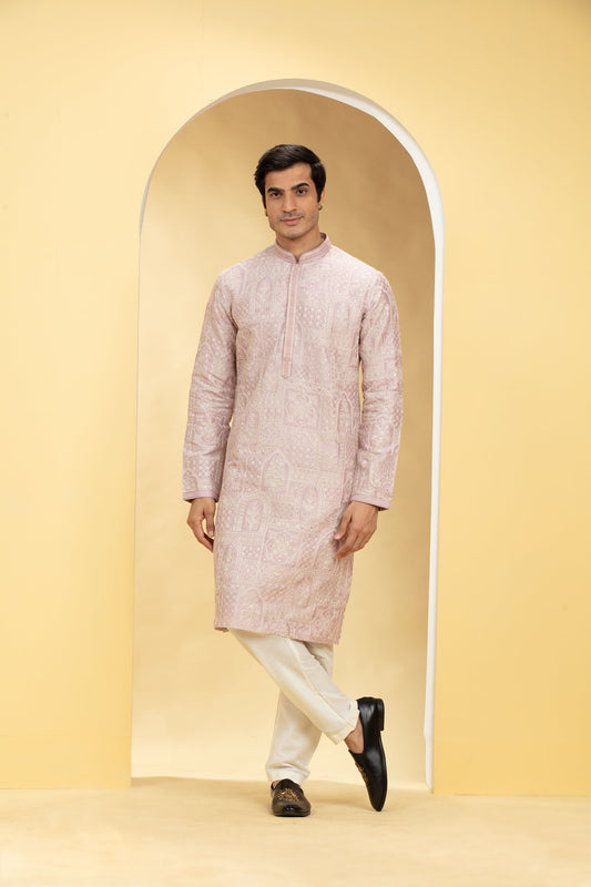 Light mauve Printed Banarasi kurta pajama Set